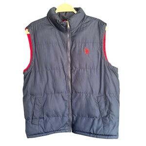 Mens Puffer Vest Navy Red Logo Lightweight Zip Medium